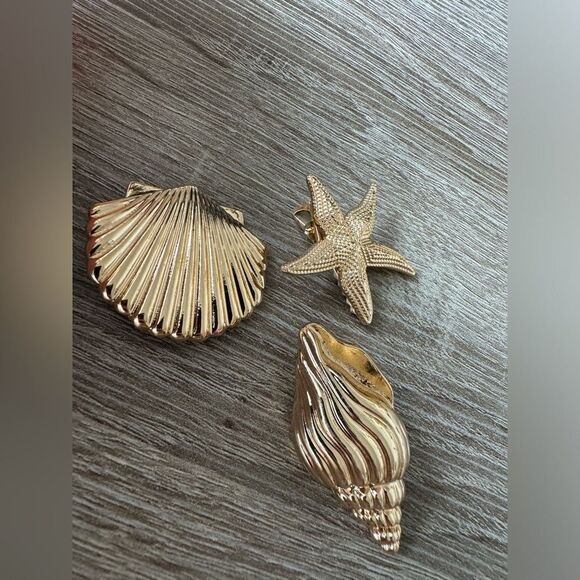 Anthropologie Gold Seashell & Starfish Hair Clips